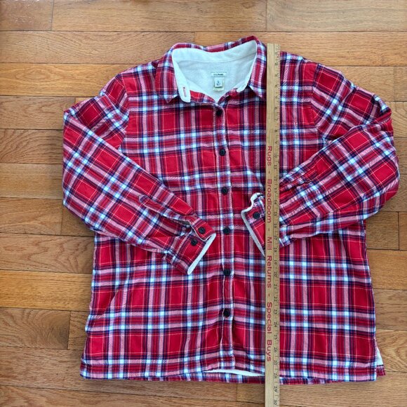 L.L. Bean Sweater Fleece Lined Plaid Flannel Shacket Womens XL Red Cabin Outdoor - Picture 7 of 8